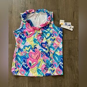Lulu B UPF 50+ Sleeveless Ruffle Collar Top Hearts Print Size Medium NWT new